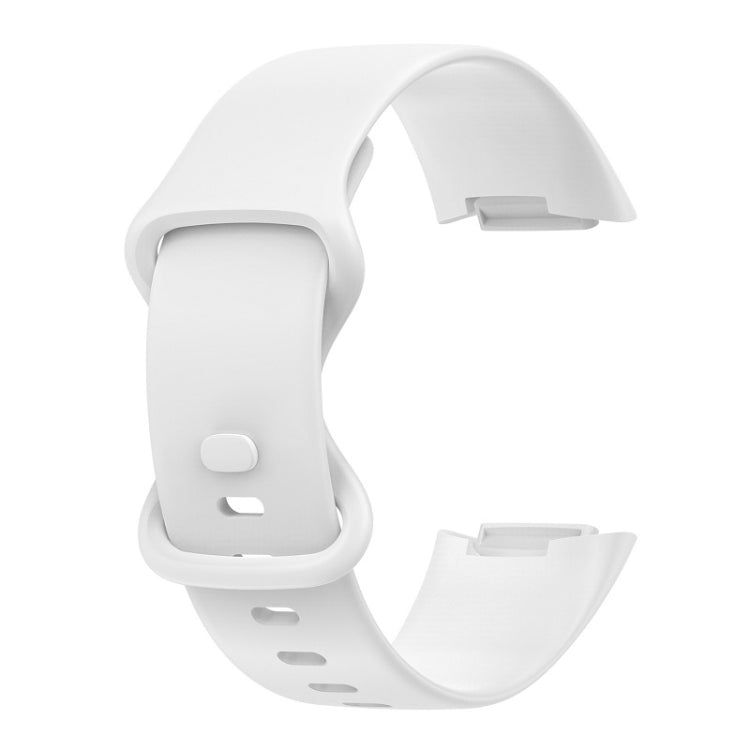 For Fitbit Charge 6 Solid Color Butterfly Buckle Silicone Watch Band, Size:S Size(White) - Watch Bands by buy2fix | Online Shopping UK | buy2fix