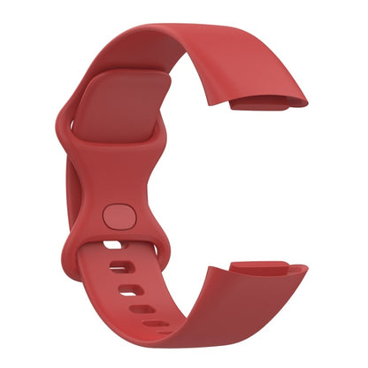 For Fitbit Charge 6 Solid Color Butterfly Buckle Silicone Watch Band, Size:S Size(Red) - Watch Bands by buy2fix | Online Shopping UK | buy2fix