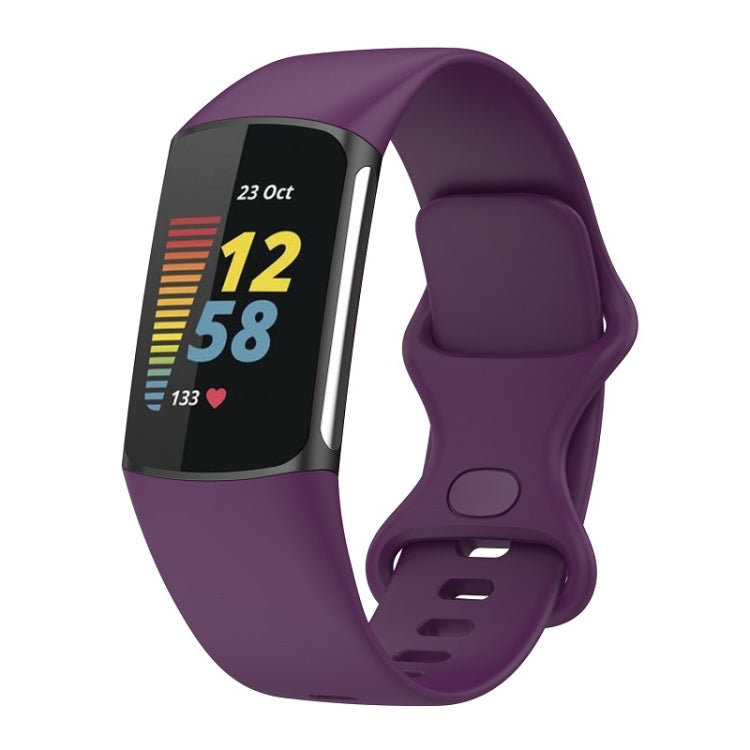 For Fitbit Charge 6 Solid Color Butterfly Buckle Silicone Watch Band, Size:S Size(Dark Purple) - Watch Bands by buy2fix | Online Shopping UK | buy2fix