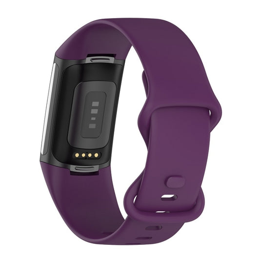 For Fitbit Charge 6 Solid Color Butterfly Buckle Silicone Watch Band, Size:S Size(Dark Purple) by buy2fix