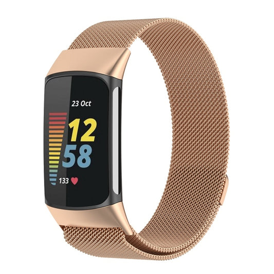 For Fitbit Charge 6 Milan Magnetic Metal Steel Mesh Watch Band(Rose Gold) - Watch Bands by buy2fix | Online Shopping UK | buy2fix