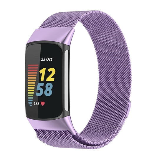 For Fitbit Charge 6 Milan Magnetic Metal Steel Mesh Watch Band(Purple) - Watch Bands by buy2fix | Online Shopping UK | buy2fix