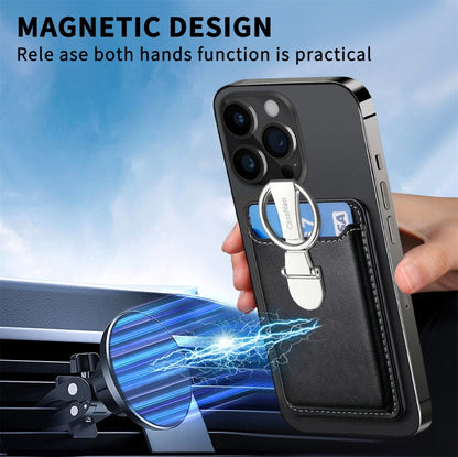Magsafe Folding Ring Phone Card Bag Case for iPhone 15 / iPhone 14 / iPhone 13(Black) - Adhesive Card Holders by buy2fix | Online Shopping UK | buy2fix