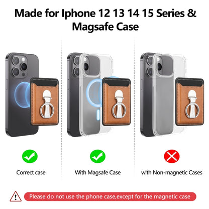 Magsafe Folding Ring Phone Card Bag Case for iPhone 15 / iPhone 14 / iPhone 13(Brown) - Adhesive Card Holders by buy2fix | Online Shopping UK | buy2fix