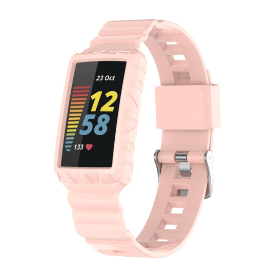 For Fitbit Charge 6 / 5 / 4 / 3 Armor Integrated TPU Watch Band(Light Pink) - Watch Bands by buy2fix | Online Shopping UK | buy2fix