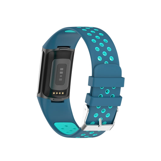 For Fitbit Charge 6 Dual Color Breathable Silicone Watch Band(Blue+Teal Green) by buy2fix