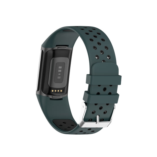 For Fitbit Charge 6 Dual Color Breathable Silicone Watch Band(Green+Black) by buy2fix