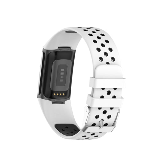 For Fitbit Charge 6 Dual Color Breathable Silicone Watch Band(White+Black) by buy2fix