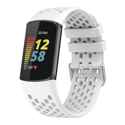 For Fitbit Charge 6 Solid Color Breathable Sports Silicone Watch Band(White) - Watch Bands by buy2fix | Online Shopping UK | buy2fix