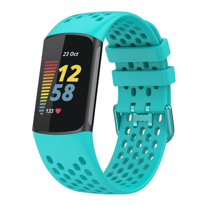 For Fitbit Charge 6 Solid Color Breathable Sports Silicone Watch Band(Teal Green) - Watch Bands by buy2fix | Online Shopping UK | buy2fix