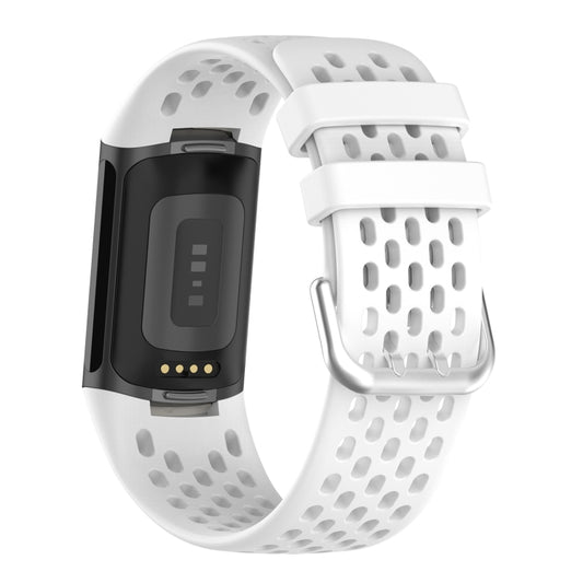 For Fitbit Charge 5 Solid Color Breathable Sports Silicone Watch Band(White) by buy2fix