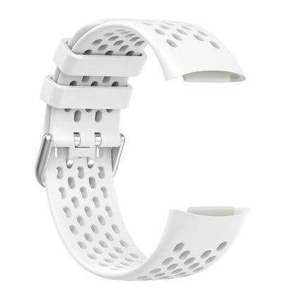 For Fitbit Charge 5 Solid Color Breathable Sports Silicone Watch Band(White) - Watch Bands by buy2fix | Online Shopping UK | buy2fix