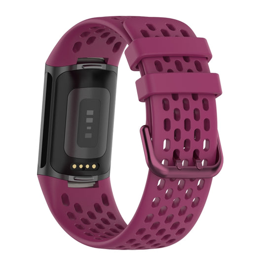 For Fitbit Charge 5 Solid Color Breathable Sports Silicone Watch Band(Wine Red) by buy2fix