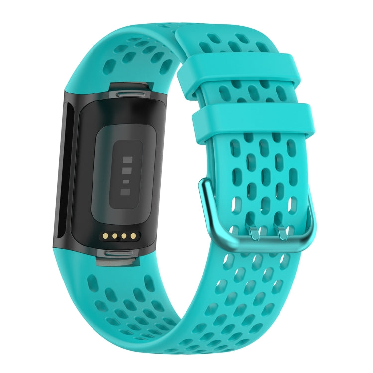 For Fitbit Charge 5 Solid Color Breathable Sports Silicone Watch Band(Teal Green) - Watch Bands by buy2fix | Online Shopping UK | buy2fix