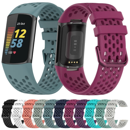 For Fitbit Charge 6 Solid Color Breathable Sports Silicone Watch Band(Black) - Watch Bands by buy2fix | Online Shopping UK | buy2fix