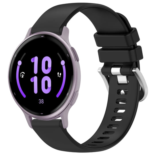 For Garmin Active5 Liquid Glossy Silver Buckle Silicone Watch Band(Black)