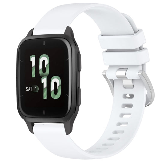 For Garmin Venu SQ2 Liquid Glossy Silver Buckle Silicone Watch Band(White)