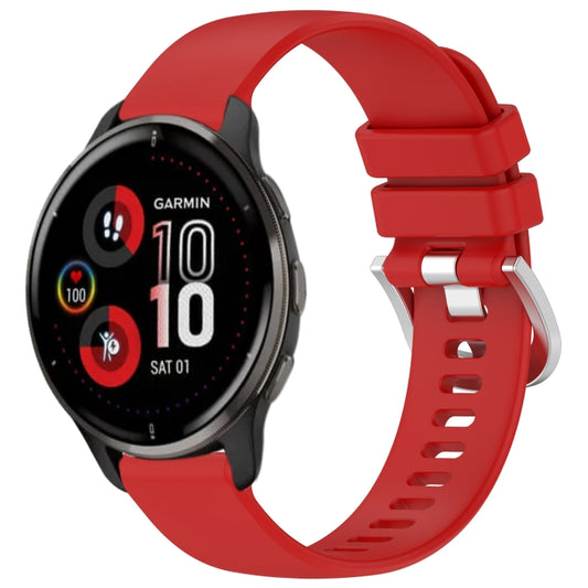 For Garmin Venu 2 Plus Liquid Glossy Silver Buckle Silicone Watch Band(Red) - Watch Bands by buy2fix | Online Shopping UK | buy2fix