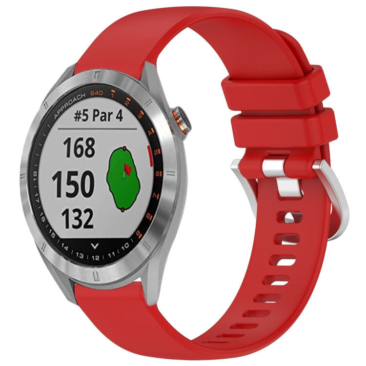For Garmin Approach S40 Liquid Glossy Silver Buckle Silicone Watch Band(Red) - Watch Bands by buy2fix | Online Shopping UK | buy2fix