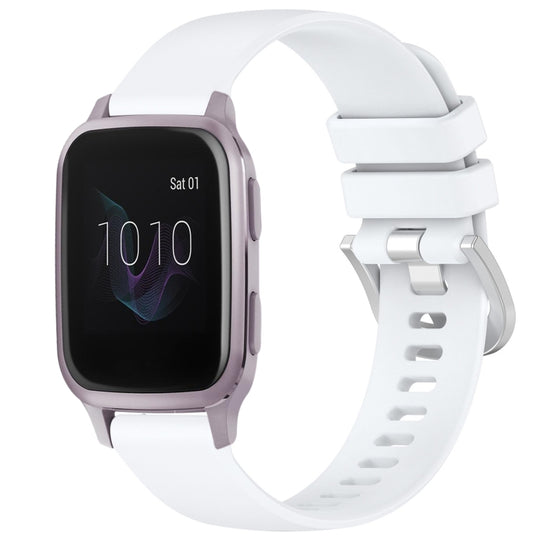 For Garmin Venu / Venu SQ Liquid Glossy Silver Buckle Silicone Watch Band(White)