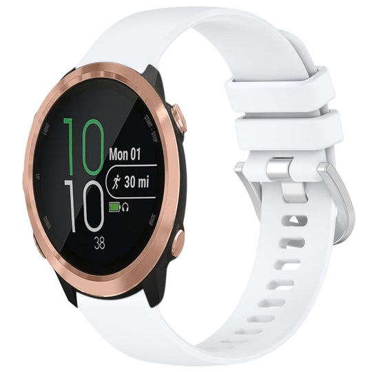 For Garmin Forerunner 645 / 645 Music Liquid Glossy Silver Buckle Silicone Watch Band(White)