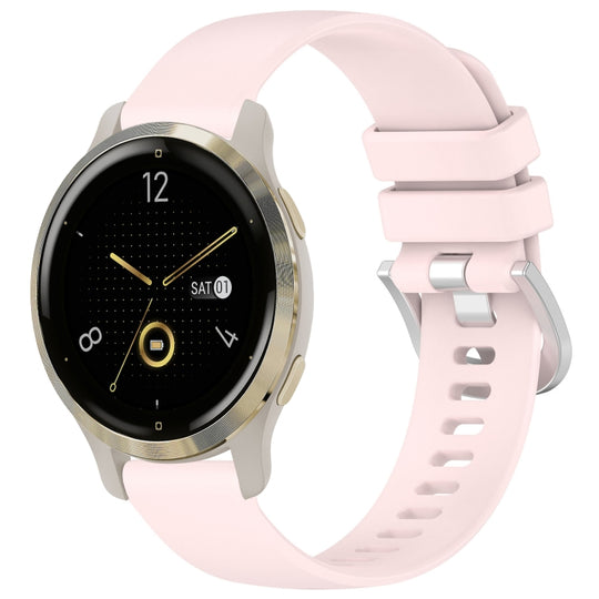 For Garmin Venu 2S Liquid Glossy Silver Buckle Silicone Watch Band(Pink)