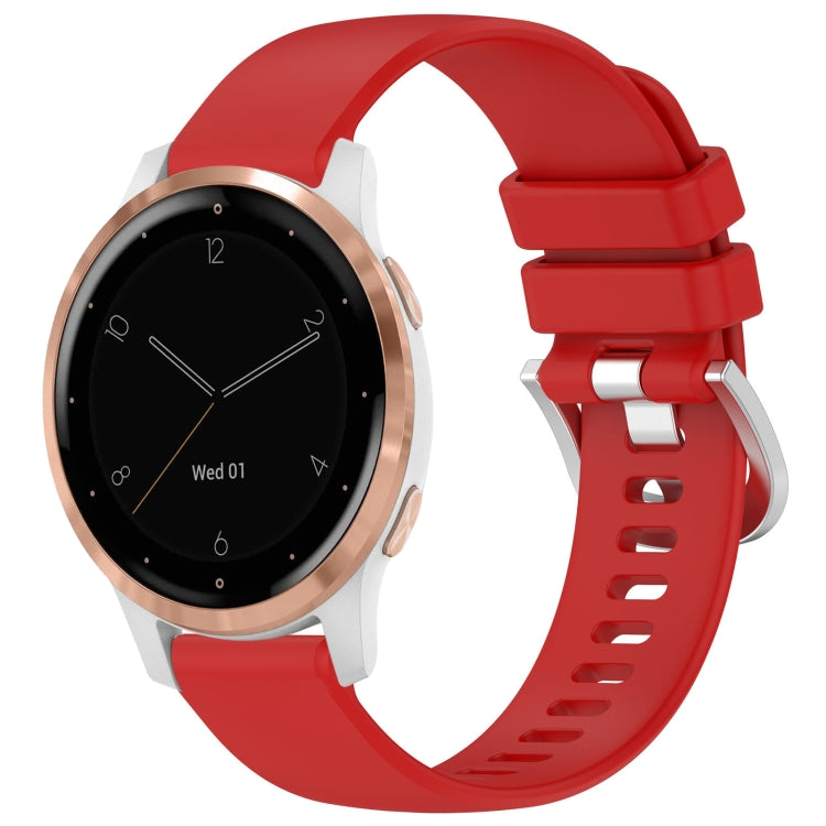 For Garmin Vivoactive 4S Liquid Glossy Silver Buckle Silicone Watch Band(Red) - Watch Bands by buy2fix | Online Shopping UK | buy2fix