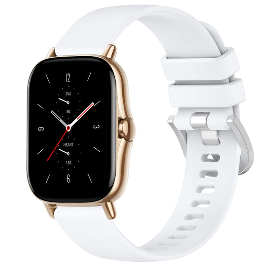 For Amazfit GTS 2e / GTS 2 Mini / GTS 2 20mm Liquid Glossy Silver Buckle Silicone Watch Band(White)