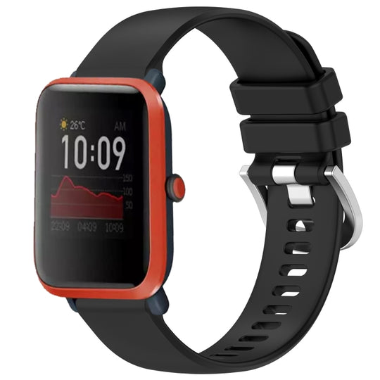 For Amazfit Bip / Bip Lite / Bip 1S 20mm Liquid Glossy Silver Buckle Silicone Watch Band(Black)