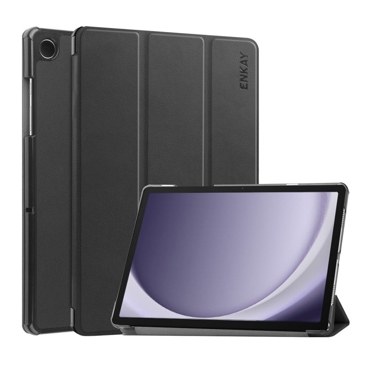 For Samsung Galaxy Tab A9+ 11.0 ENKAY Tri-fold Custer Texture Leather Smart Tablet Case(Black) - Galaxy Tab A9+ by ENKAY | Online Shopping UK | buy2fix
