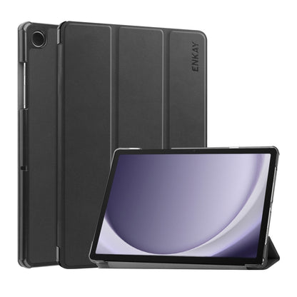 For Samsung Galaxy Tab A9+ 11.0 ENKAY Tri-fold Custer Texture Leather Smart Tablet Case(Black) - Galaxy Tab A9+ by ENKAY | Online Shopping UK | buy2fix