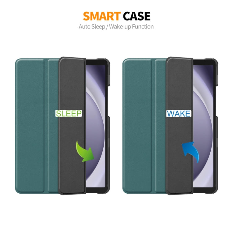 For Samsung Galaxy Tab A9+ 11.0 ENKAY Tri-fold Custer Texture Leather Smart Tablet Case(Dark Green) - Galaxy Tab A9+ by ENKAY | Online Shopping UK | buy2fix