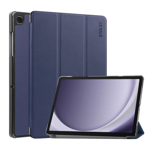 For Samsung Galaxy Tab A9+ 11.0 ENKAY Tri-fold Custer Texture Leather Smart Tablet Case(Dark Blue) - Galaxy Tab A9+ by ENKAY | Online Shopping UK | buy2fix