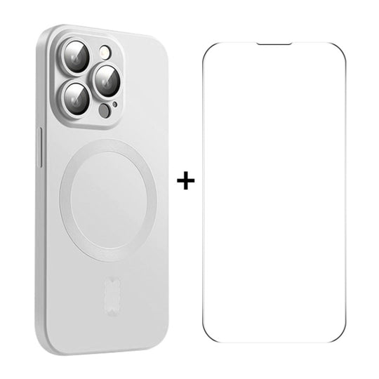For iPhone 14 Pro Max ENKAY MagSafe Matte TPU Phone Case with Lens Film & Screen Glass Film(Silver)