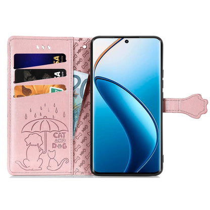 For Realme 12 Pro Cat and Dog Embossed Leather Phone Case(Rose Gold) - Realme Cases by buy2fix | Online Shopping UK | buy2fix