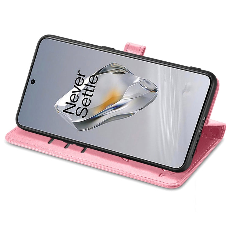 For OnePlus 12 Cat and Dog Embossed Leather Phone Case(Pink) by buy2fix
