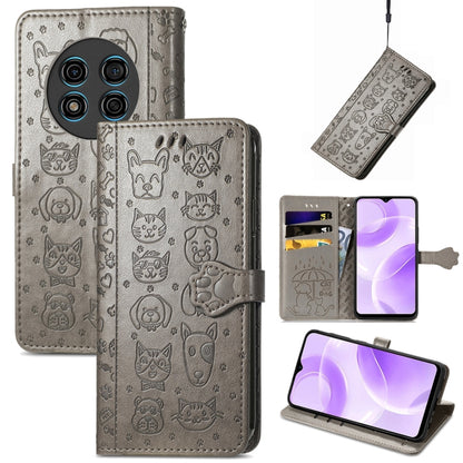 For Ulefone Note 15 Cat and Dog Embossed Leather Phone Case(Grey) by buy2fix