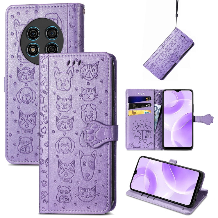 For Ulefone Note 15 Cat and Dog Embossed Leather Phone Case(Purple) by buy2fix