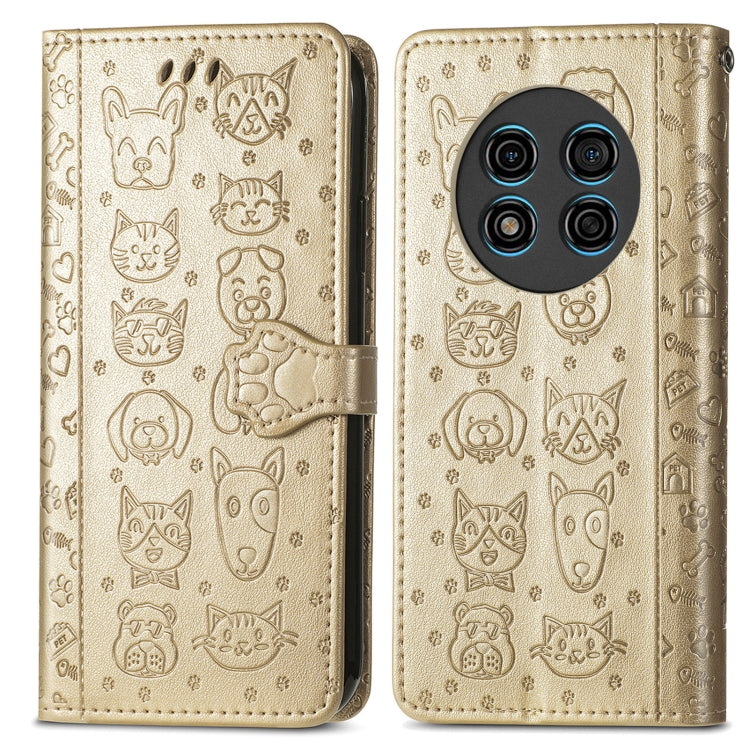 For Ulefone Note 15 Cat and Dog Embossed Leather Phone Case(Gold) by buy2fix