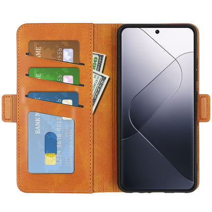 For Xiaomi 14 Pro Dual-side Magnetic Buckle Horizontal Flip Leather Phone Case(Yellow) by buy2fix