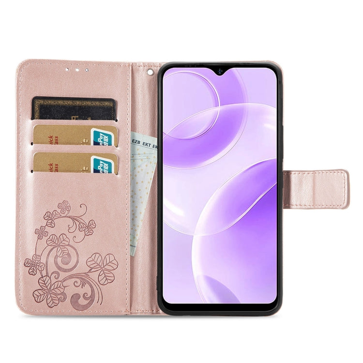 For Ulefone Note 15 Four-leaf Clasp Embossed Buckle Leather Phone Case(Rose Gold) by buy2fix