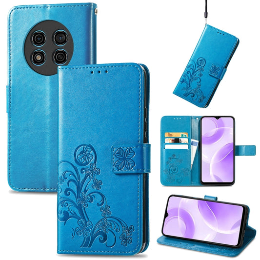 For Ulefone Note 15 Four-leaf Clasp Embossed Buckle Leather Phone Case(Blue) by buy2fix