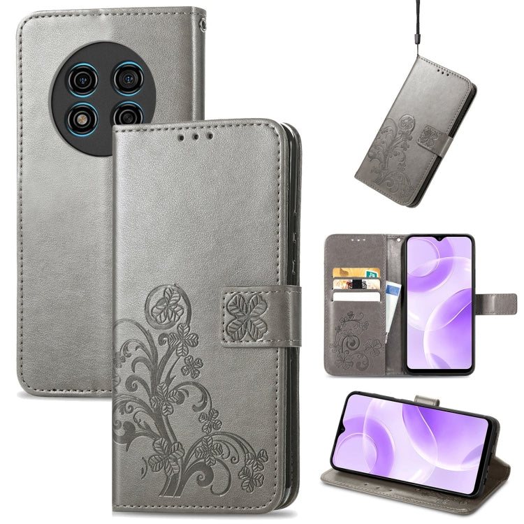 For Ulefone Note 15 Four-leaf Clasp Embossed Buckle Leather Phone Case(Grey) by buy2fix