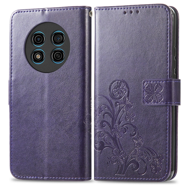 For Ulefone Note 15 Four-leaf Clasp Embossed Buckle Leather Phone Case(Purple) by buy2fix