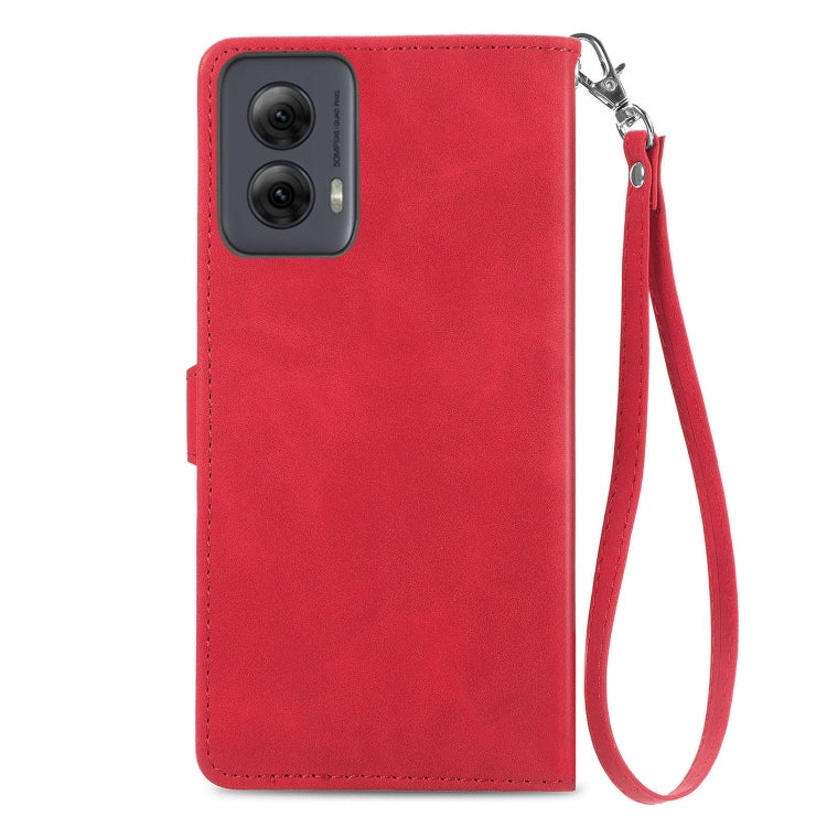 For Motorola Moto G Power 5G 2024 Embossed Flower Zipper Leather Phone Case(Red) - Motorola Cases by buy2fix | Online Shopping UK | buy2fix