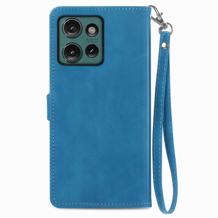 For Motorola Edge 2024 Embossed Flower Zipper Leather Phone Case(Blue) by buy2fix