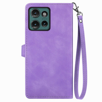 For Motorola Edge 2024 Embossed Flower Zipper Leather Phone Case(Purple) - Motorola Cases by buy2fix | Online Shopping UK | buy2fix