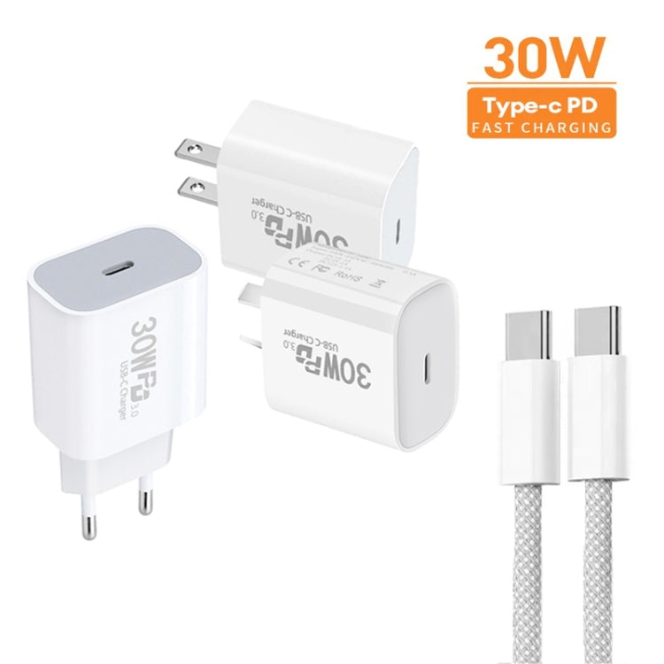 Single Port PD30W USB-C / Type-C Charger with Type-C to Type-C Data Cable US Plug - USB Charger by buy2fix | Online Shopping UK | buy2fix
