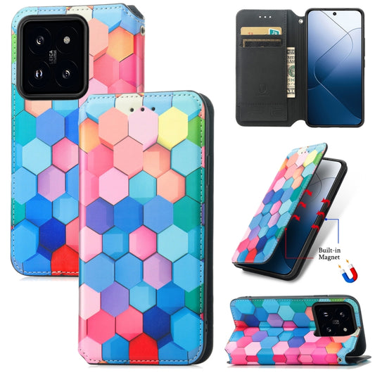 For Xiaomi 14 Pro CaseNeo Colorful Magnetic Leather Phone Case(Colorful Cube) - 14 Pro Cases by buy2fix | Online Shopping UK | buy2fix