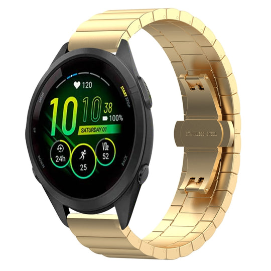 For Garmin Forerunner 265S One Bead Butterfly Buckle Stainless Steel Metal Watch Band(Gold)